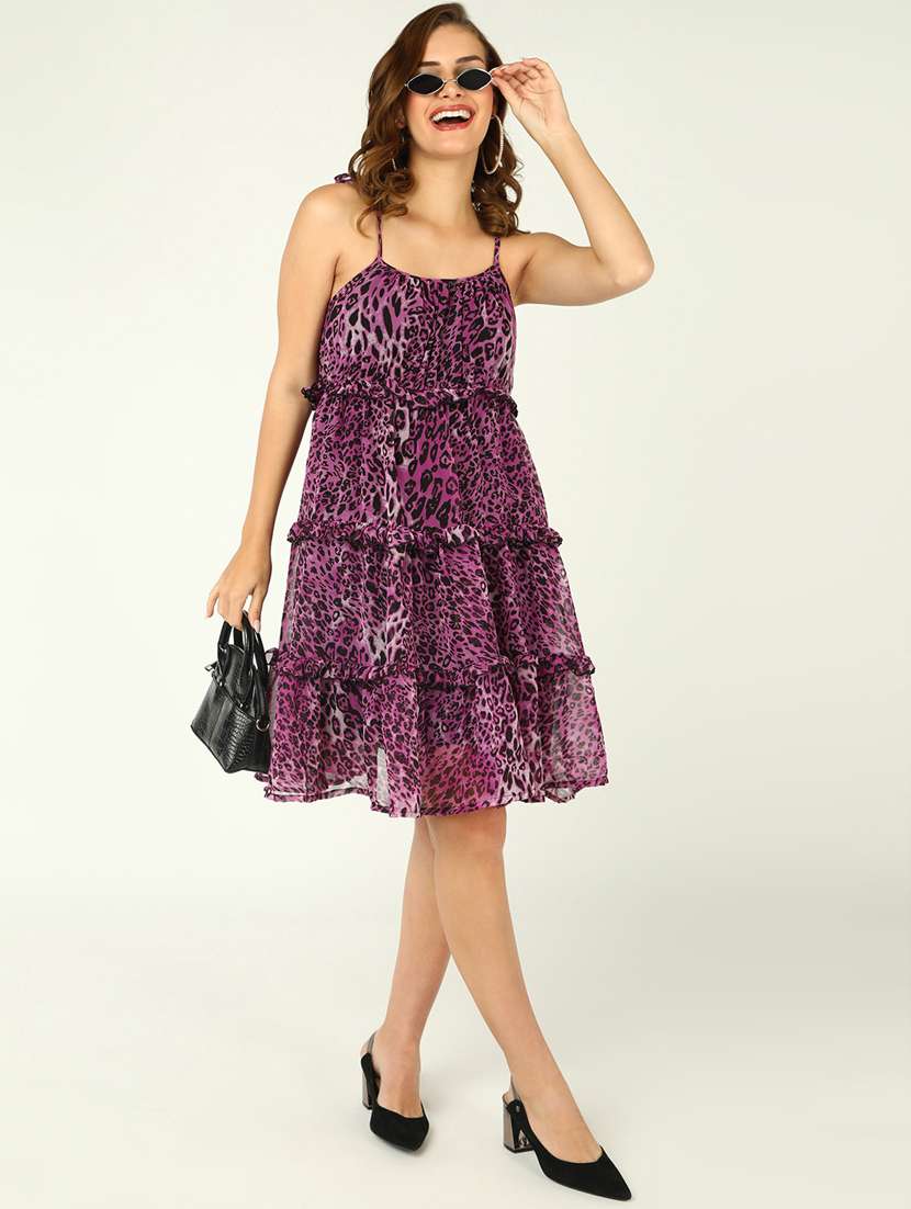 Women Animal Printed Tiered Dress