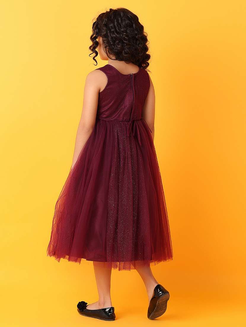 Girls Solids With Work Round Neck Frock