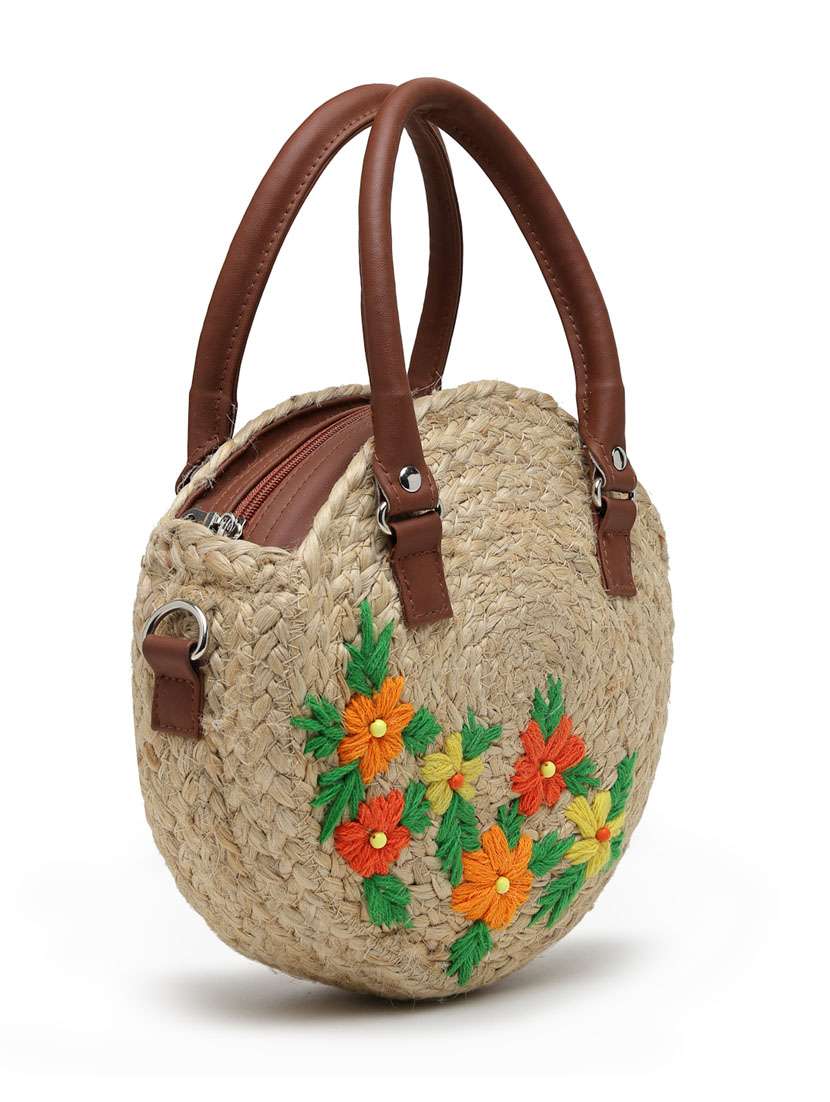 Beige Juteembroidered Handbag