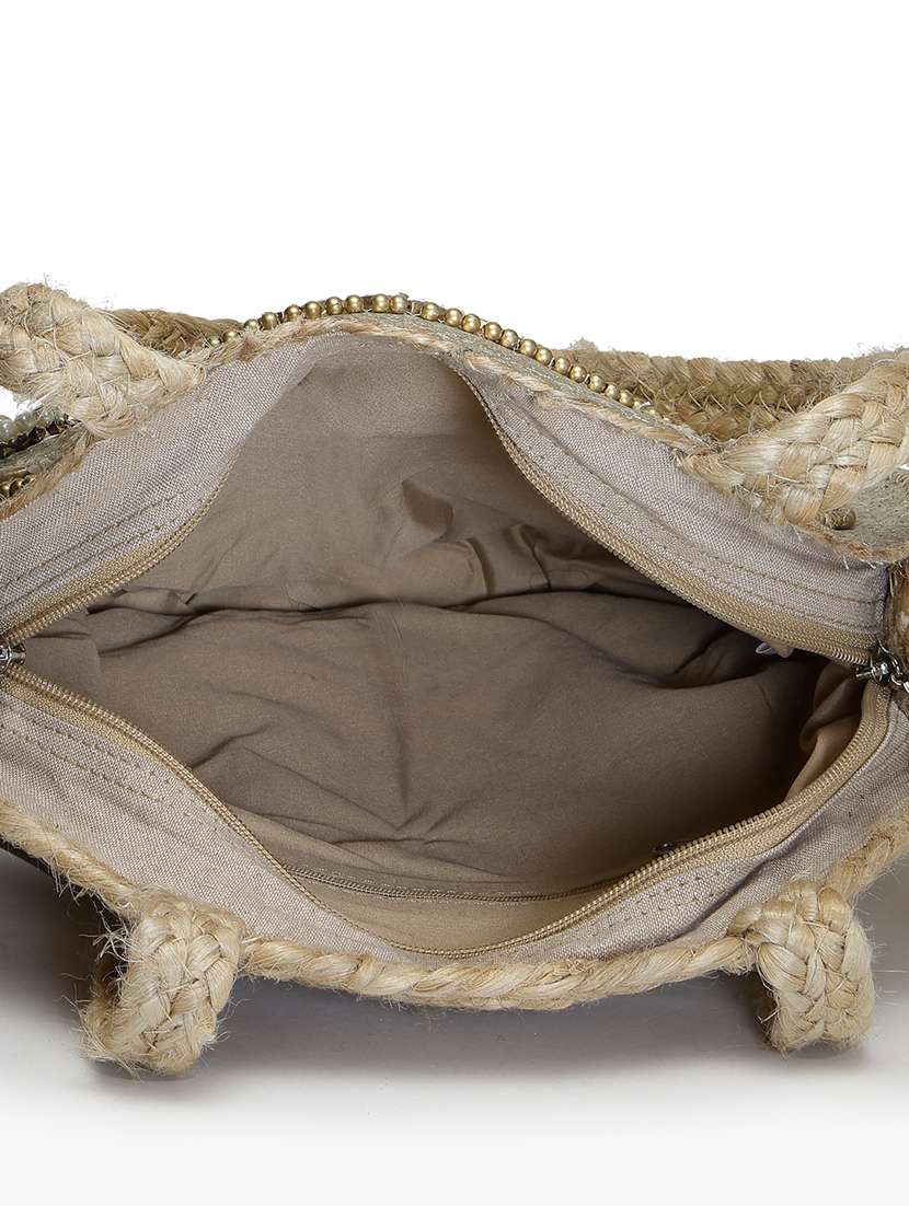 Women Embellished Jute Tote Bag