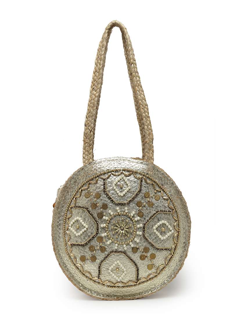 Women Embellished Jute Tote Bag