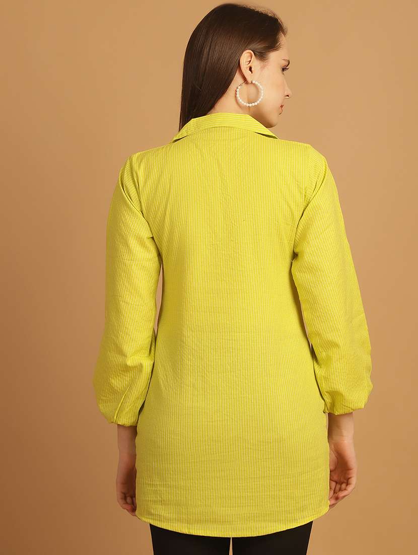 Women Lime Green Cotton Regular Shirt