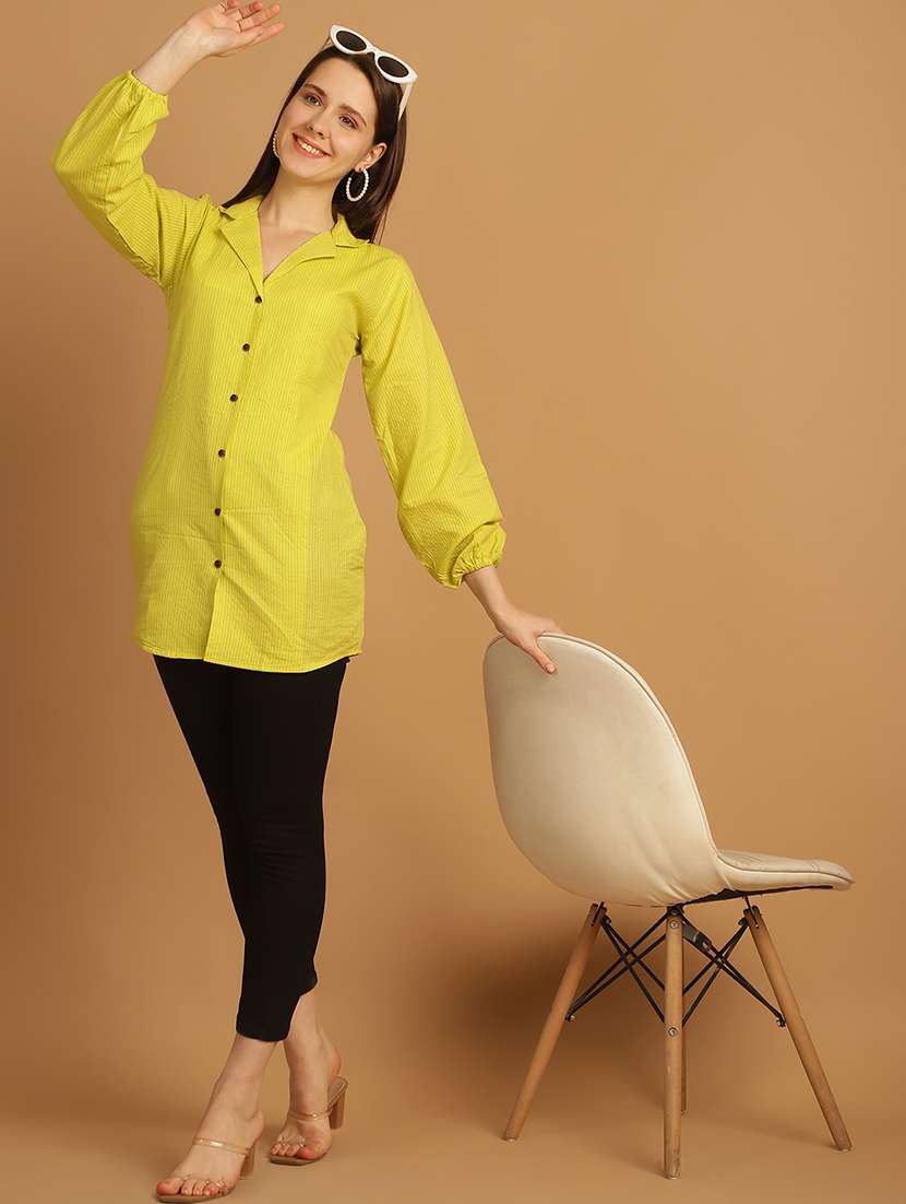 Women Lime Green Cotton Regular Shirt