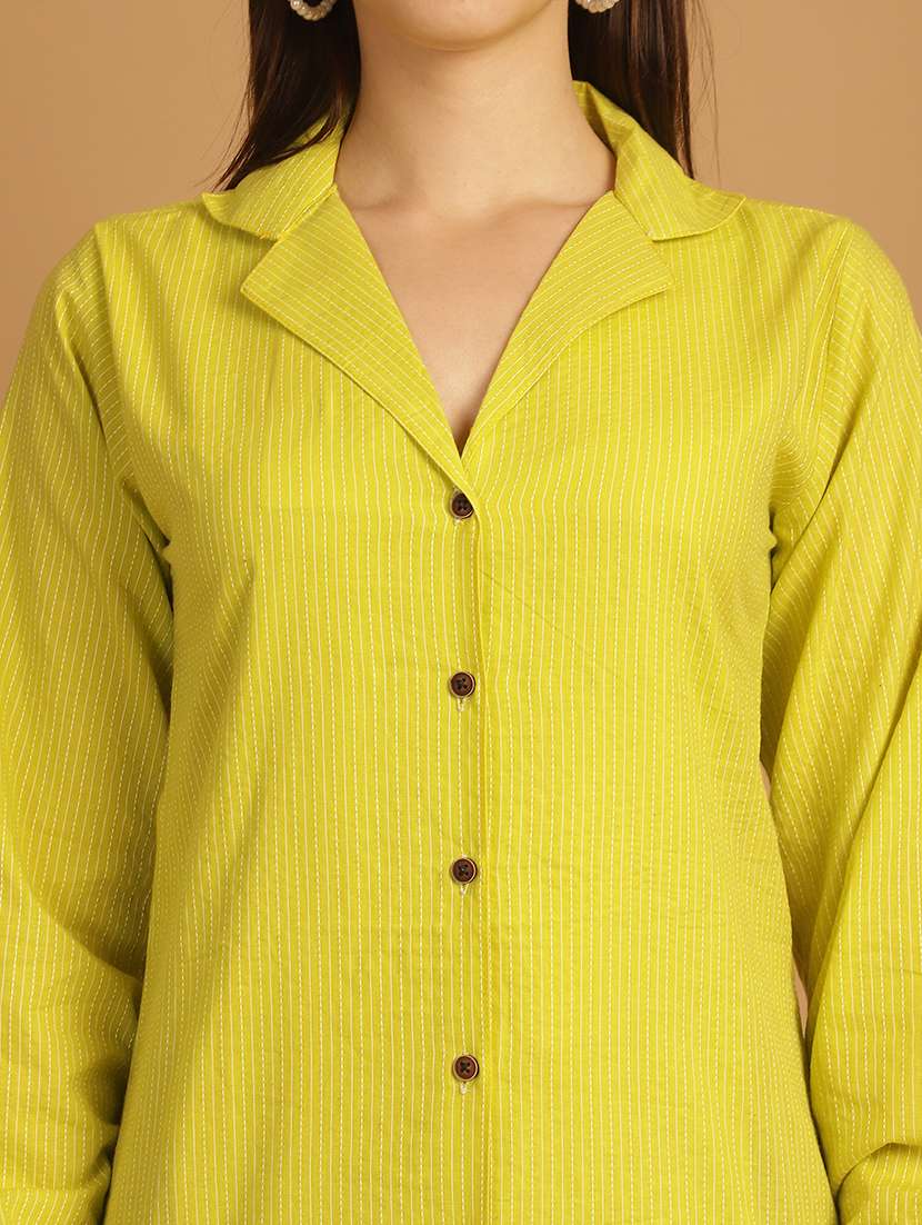 Women Lime Green Cotton Regular Shirt