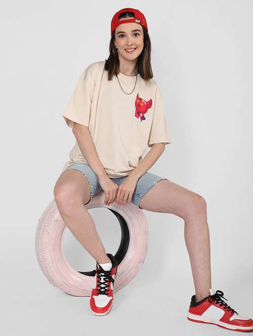 Women Round Neck Graphic Oversized T Shirt