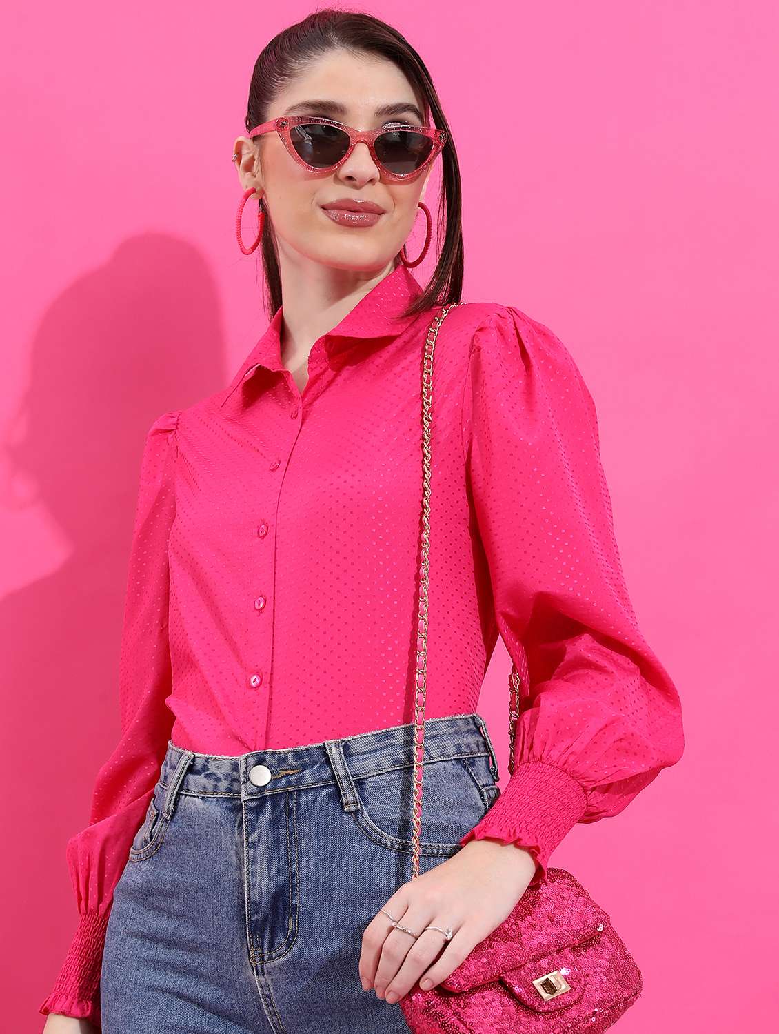Women Pink Cotton Blend Regular Shirt