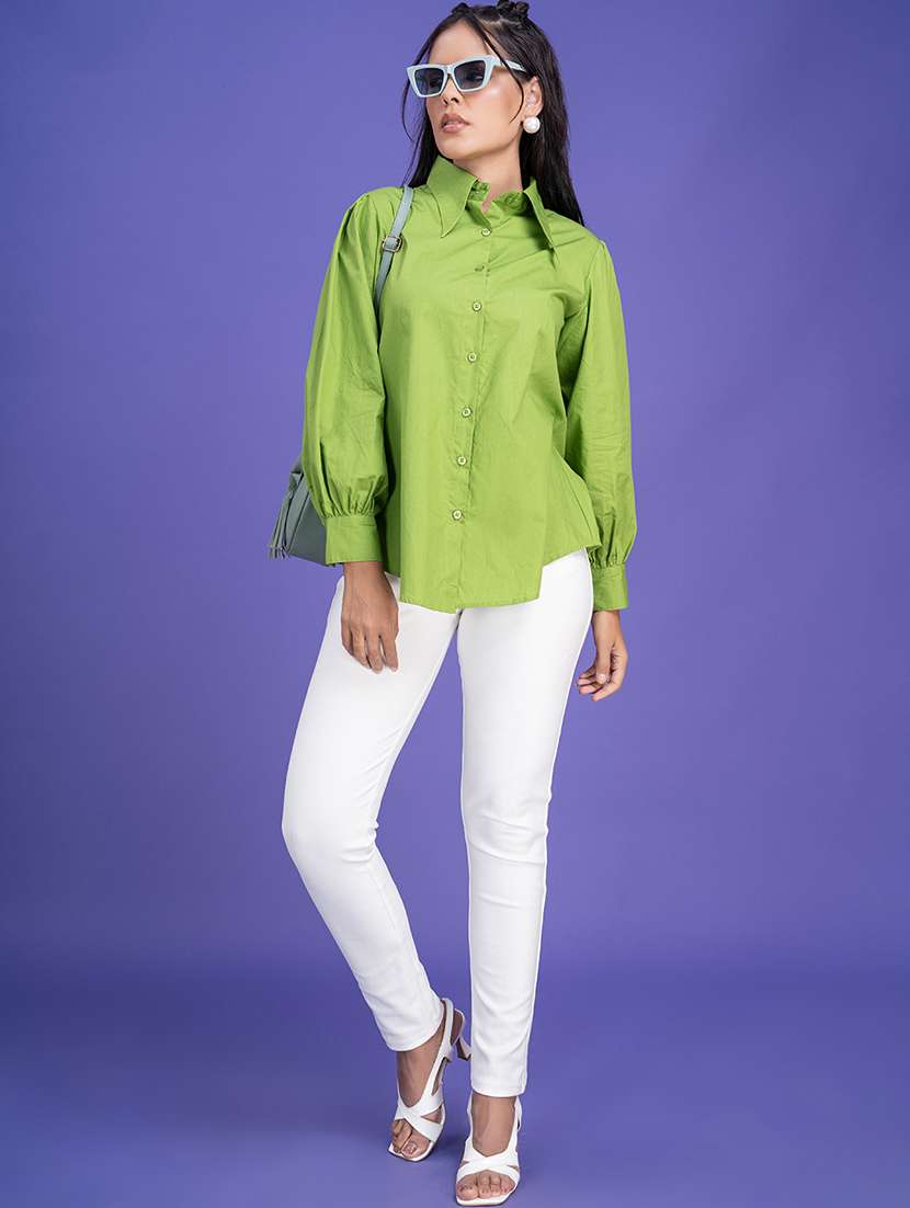 Women Collared Solid Rregular Shirt
