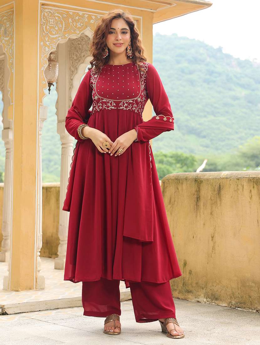 Women Maroon Suit Set