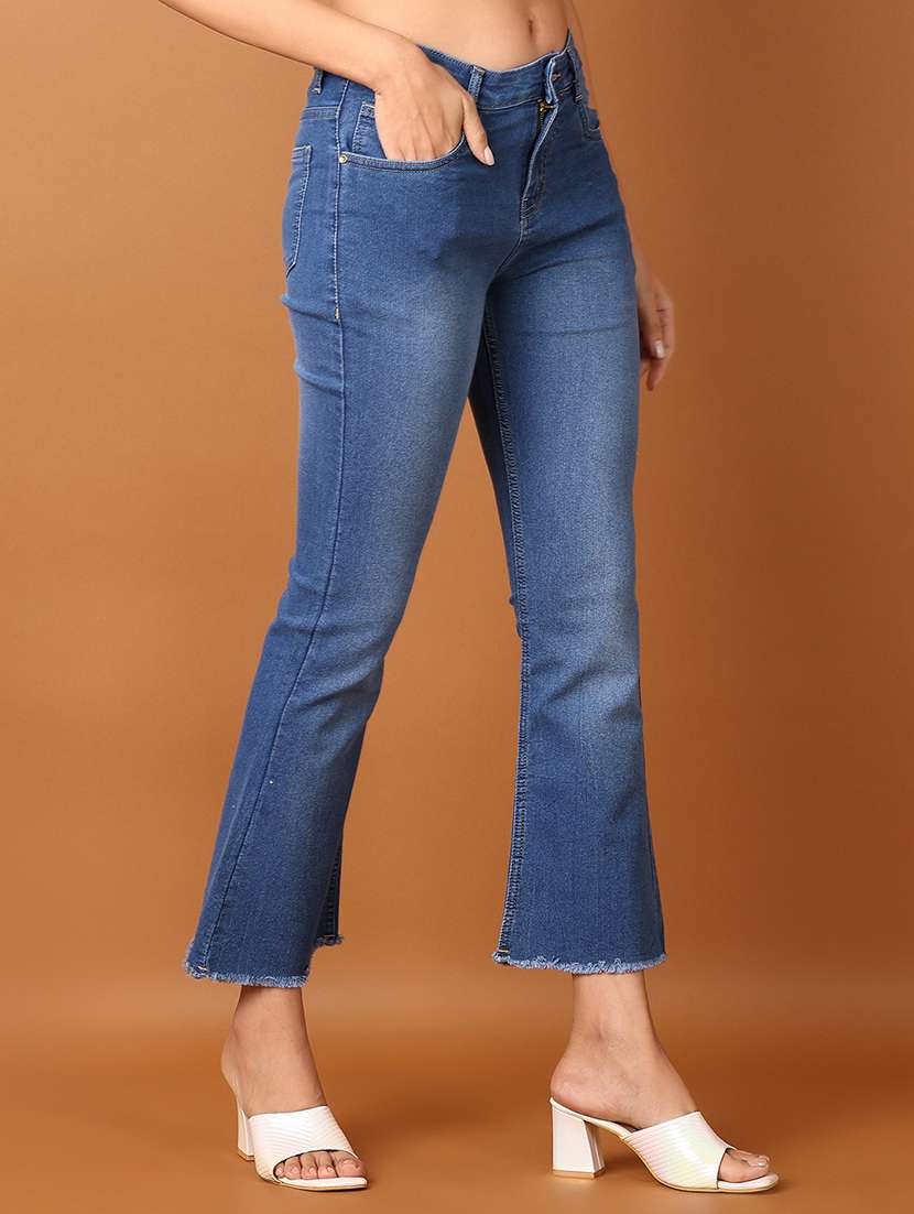 Women Solid Mid Rise Bootcut Jean