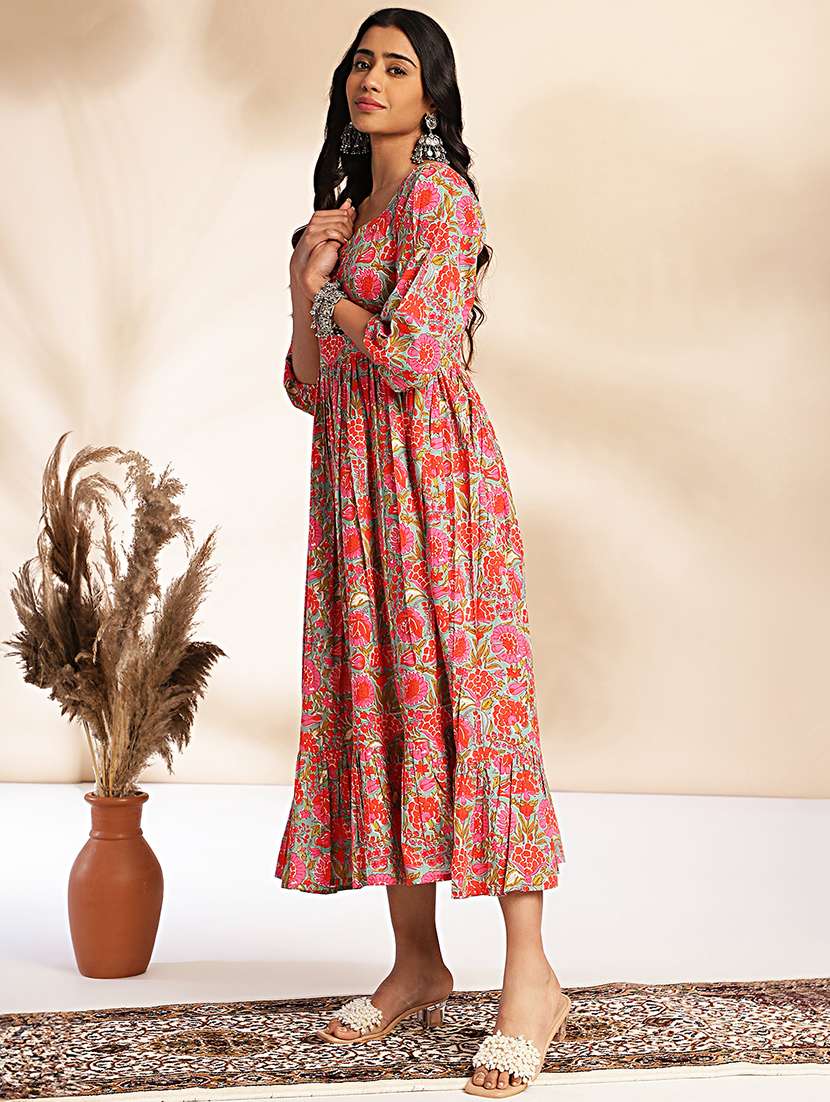 Women Multi Colored Cotton Fit & Flare Dress