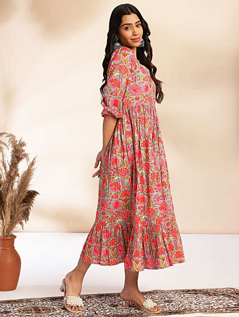 Women Multi Colored Cotton Fit & Flare Dress