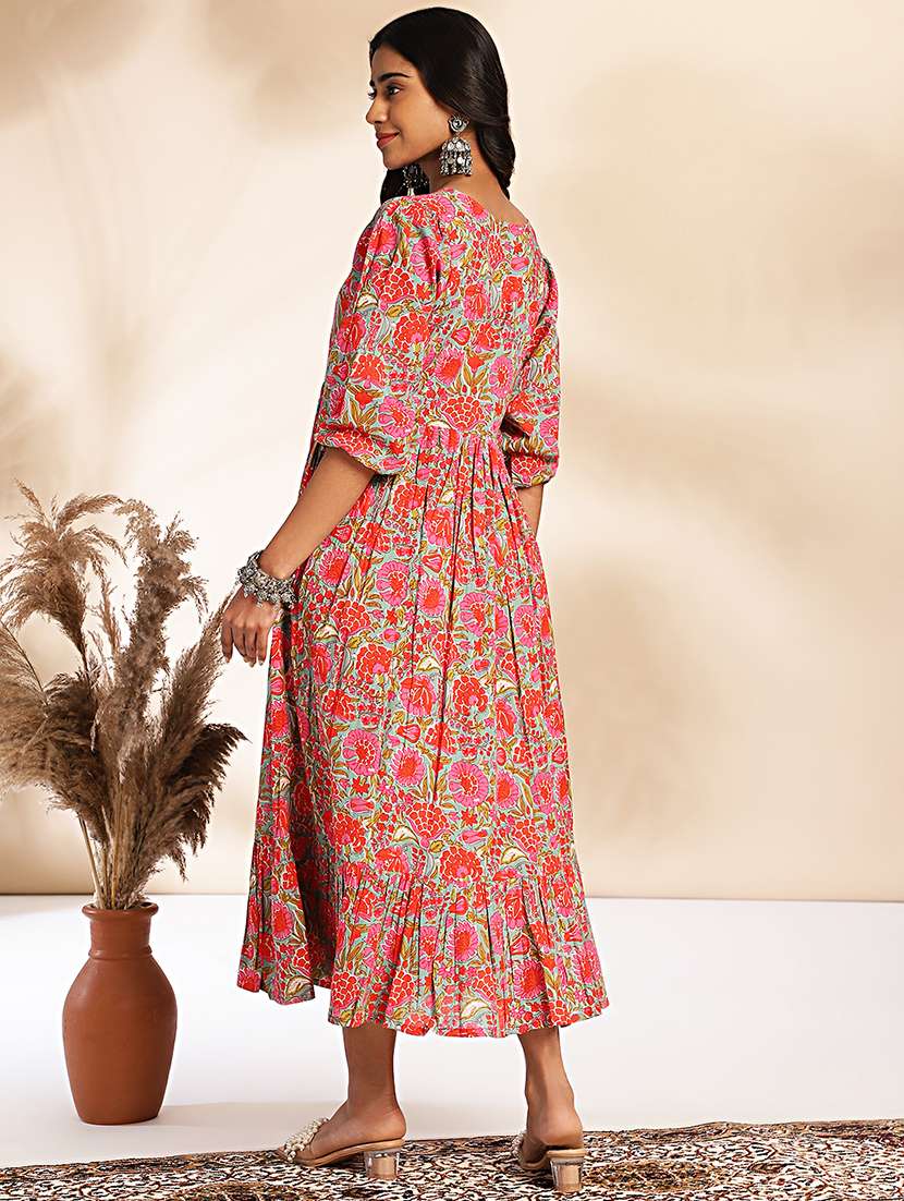 Women Multi Colored Cotton Fit & Flare Dress