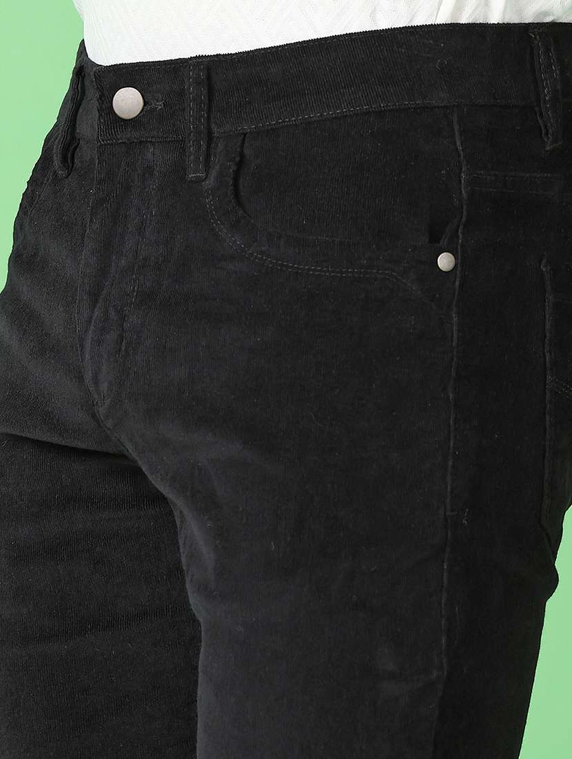 Men Mid Rise Solid Corduroy