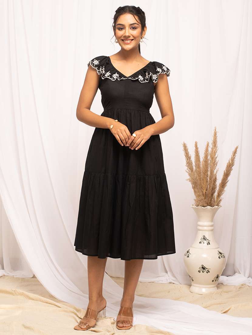 Women Embroidered Fit & Flare Cut Out Detailed Dress