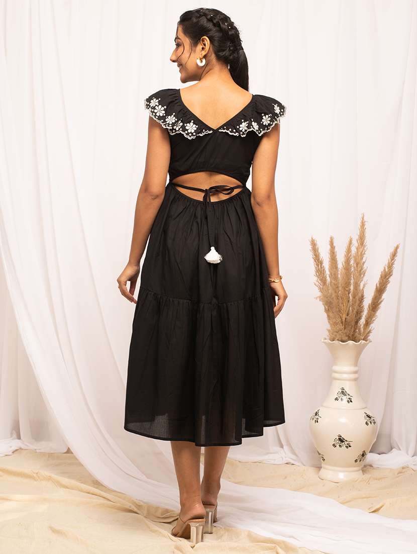 Women Embroidered Fit & Flare Cut Out Detailed Dress