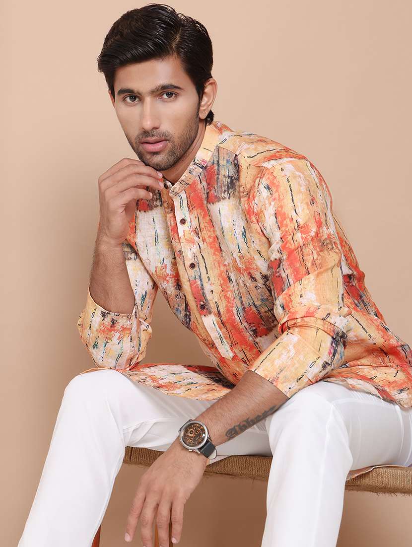 Orange Cotton Kurta Pyjama Ethnic Wear Set