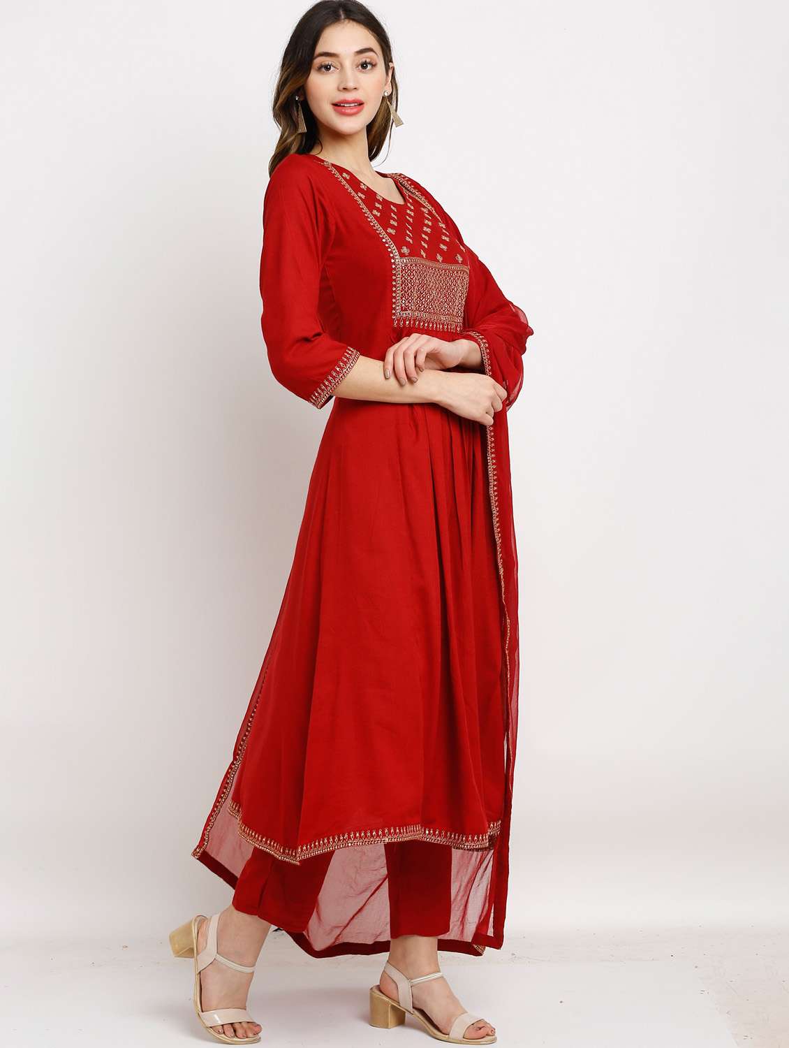 Women Sequin Work Kurta Pant Set With Dupatta