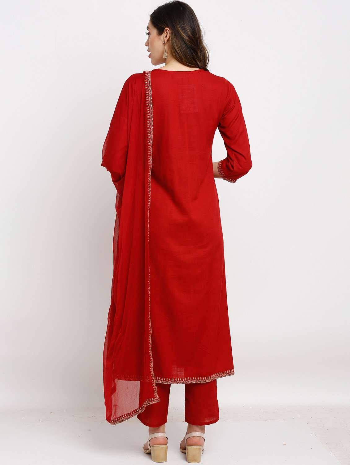 Women Sequin Work Kurta Pant Set With Dupatta