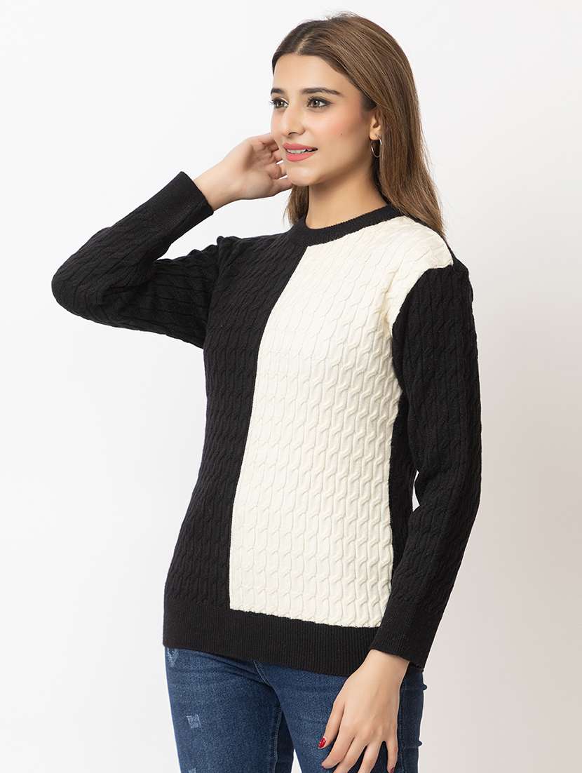 Women Color Block Long Sleeves Pullover