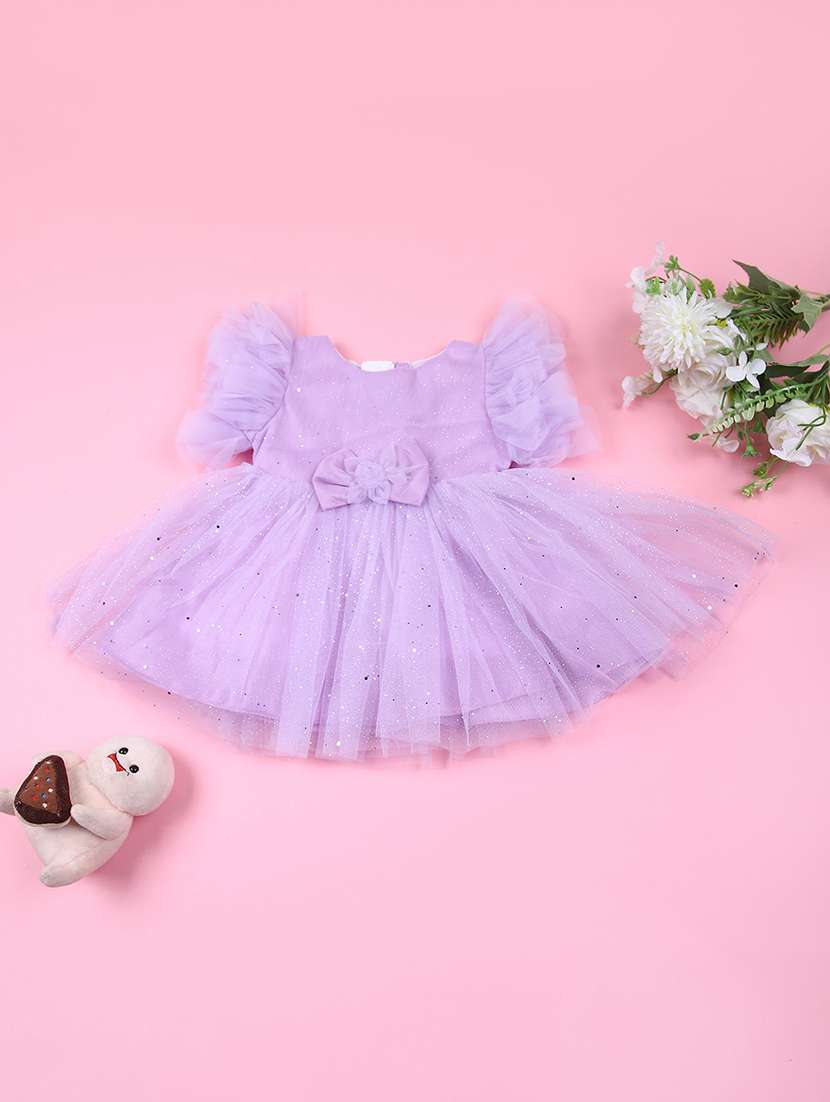 Girls Solid Ruffled Sleeves Frock