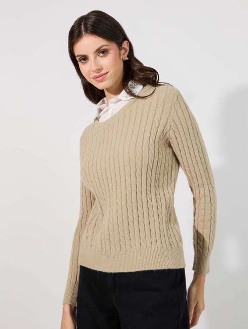 Women Self Design Long Sleeve Pullover