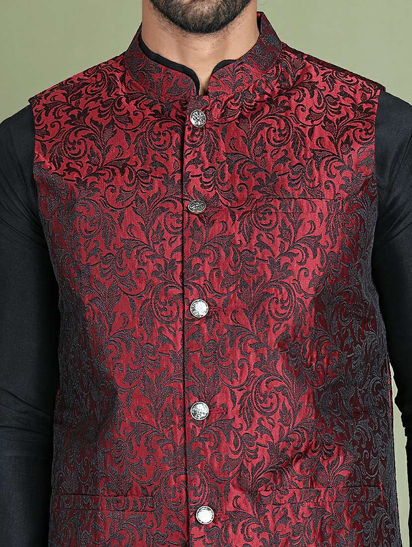 Men Self Design Kurta Pyjama With Jacket Ethnic Wear Set
