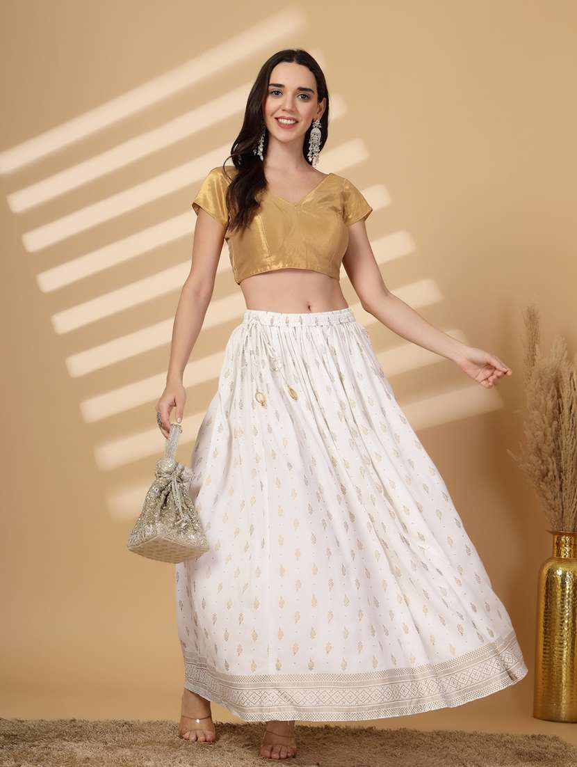 Women Foil Print High Rise Flared Skirt