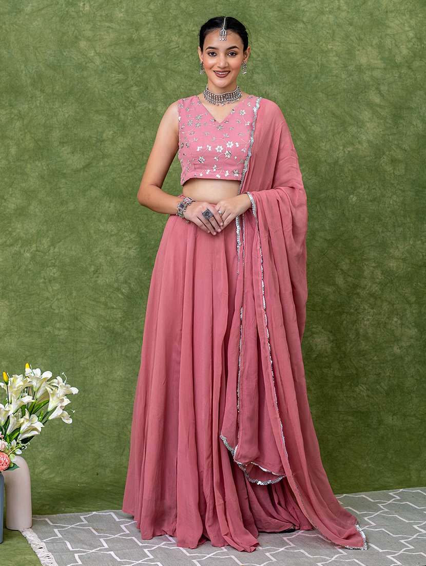 Women Solid Flared Lehenga Choli With Dupatta