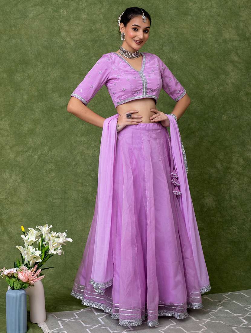 Women Solid Flared Lehenga Choli With Dupatta