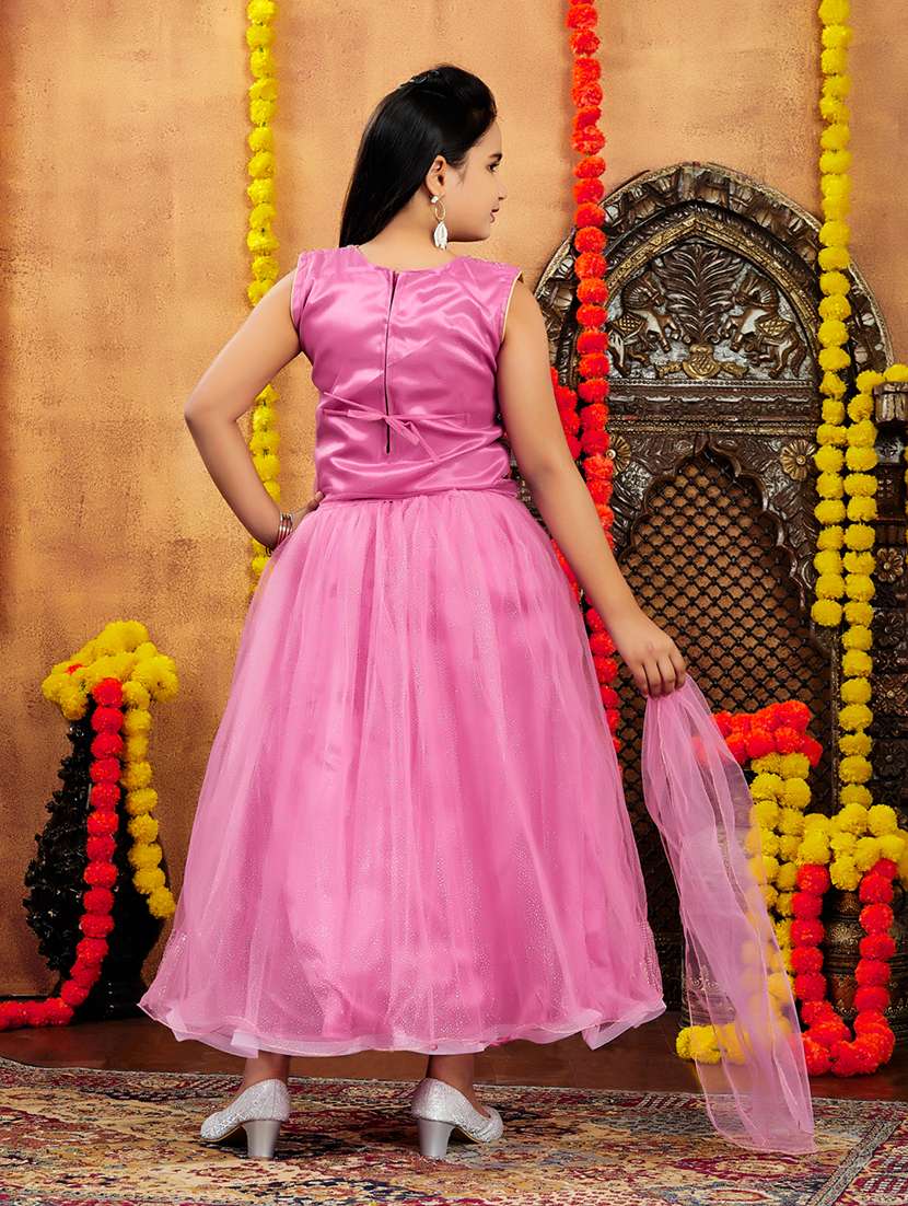 Girls Sequin Work Sleeveless Lehenga Choli With Dupatta