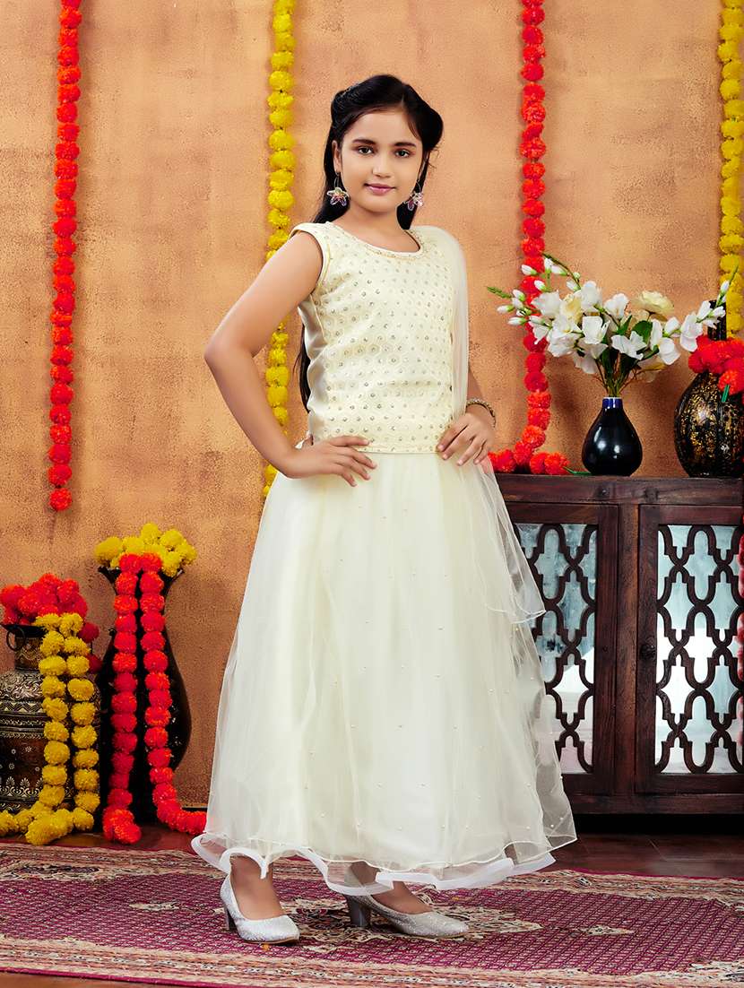 Girls Sequin Work Sleeveless Lehenga Choli With Dupatta