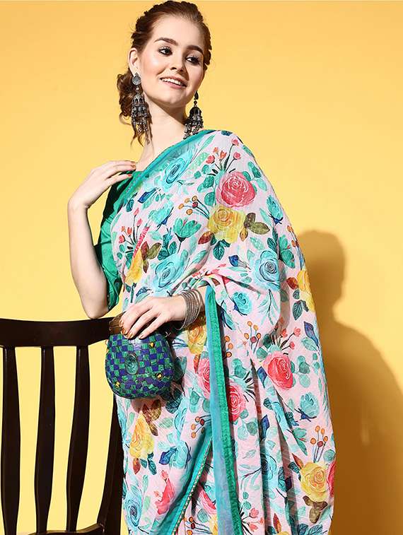 Women Floral Printed Saree With Blouse