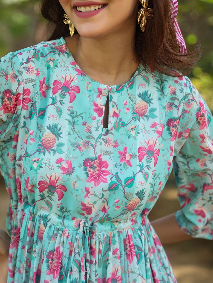 Turquoise Georgette Tiered  Dress