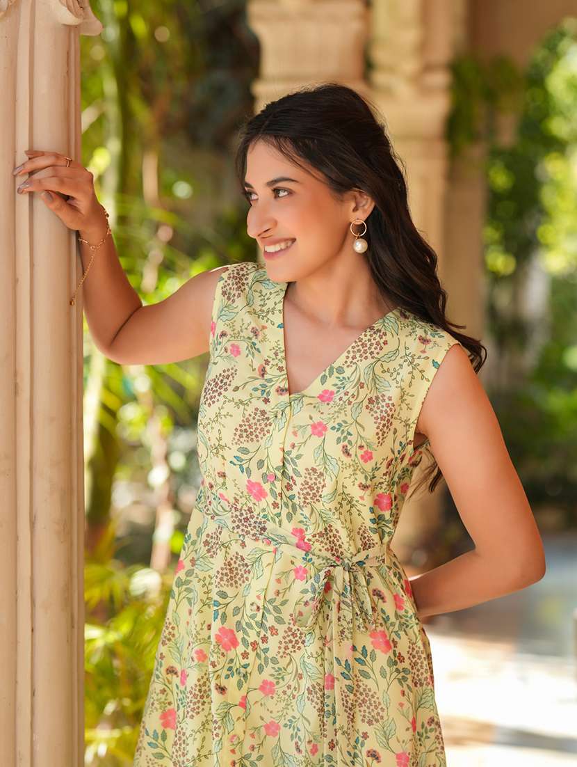 Women Floral Printed A Line Dress 