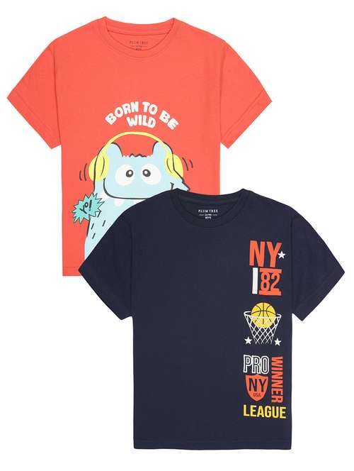 Kids Pack Of 2 Printed Short Sleeves T Shirts 