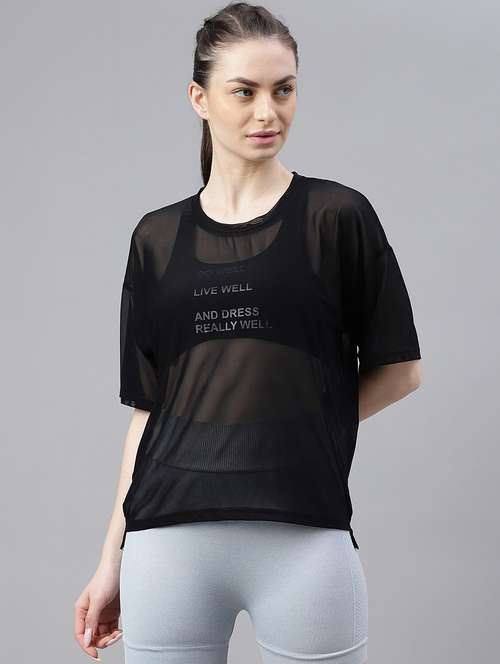 Women Typography Printed Relaxed Fit Dri Fit T Shirt