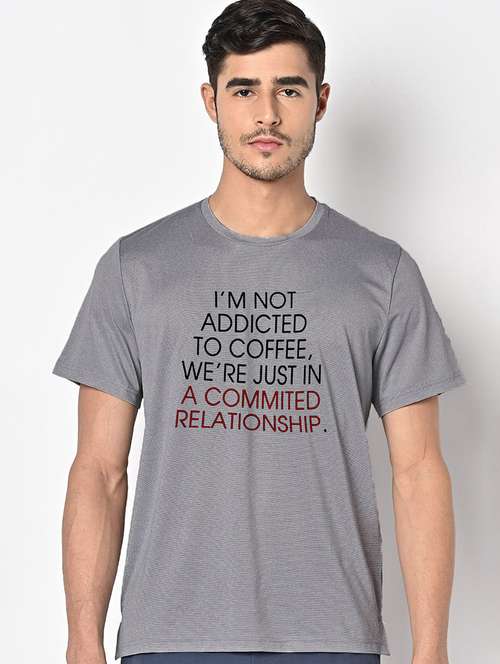 Men Grey Round Neck Regular Fit T Shirt