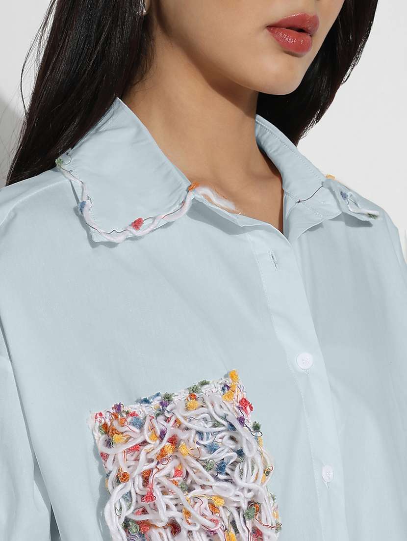 Women Collared Long Sleeves Oversized Shirt
