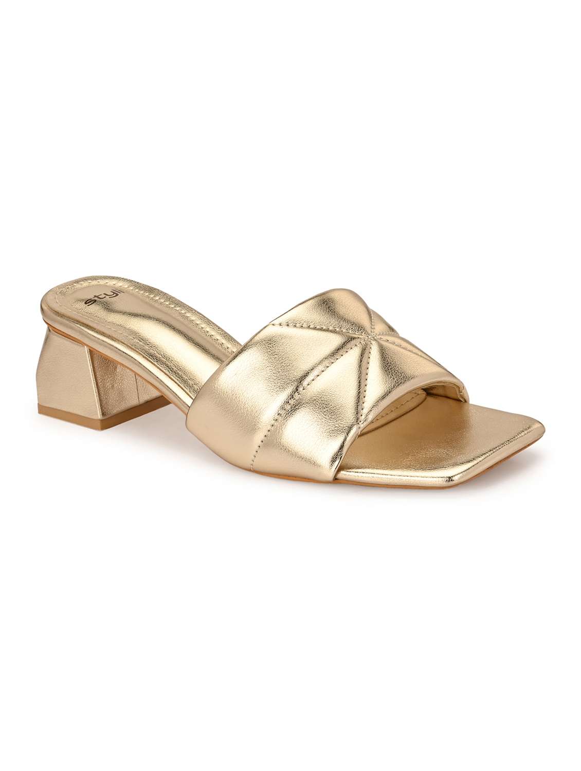 Women Gold Block Heel Sandal