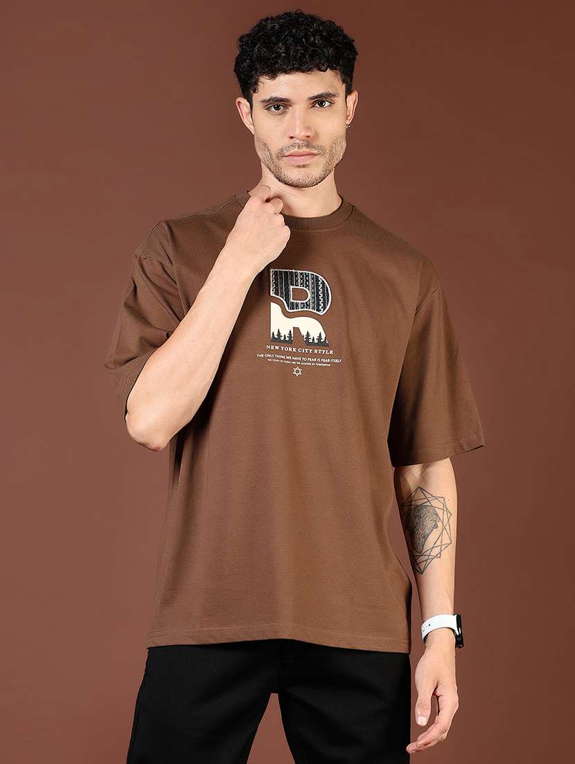 Men Front & Back Print Round Neck Regular Fit T Shirt