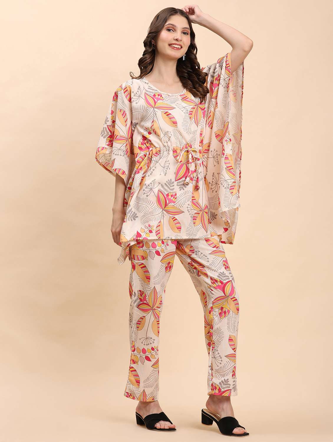 Women Printed Kaftan Top And Trouser Co Ord Set