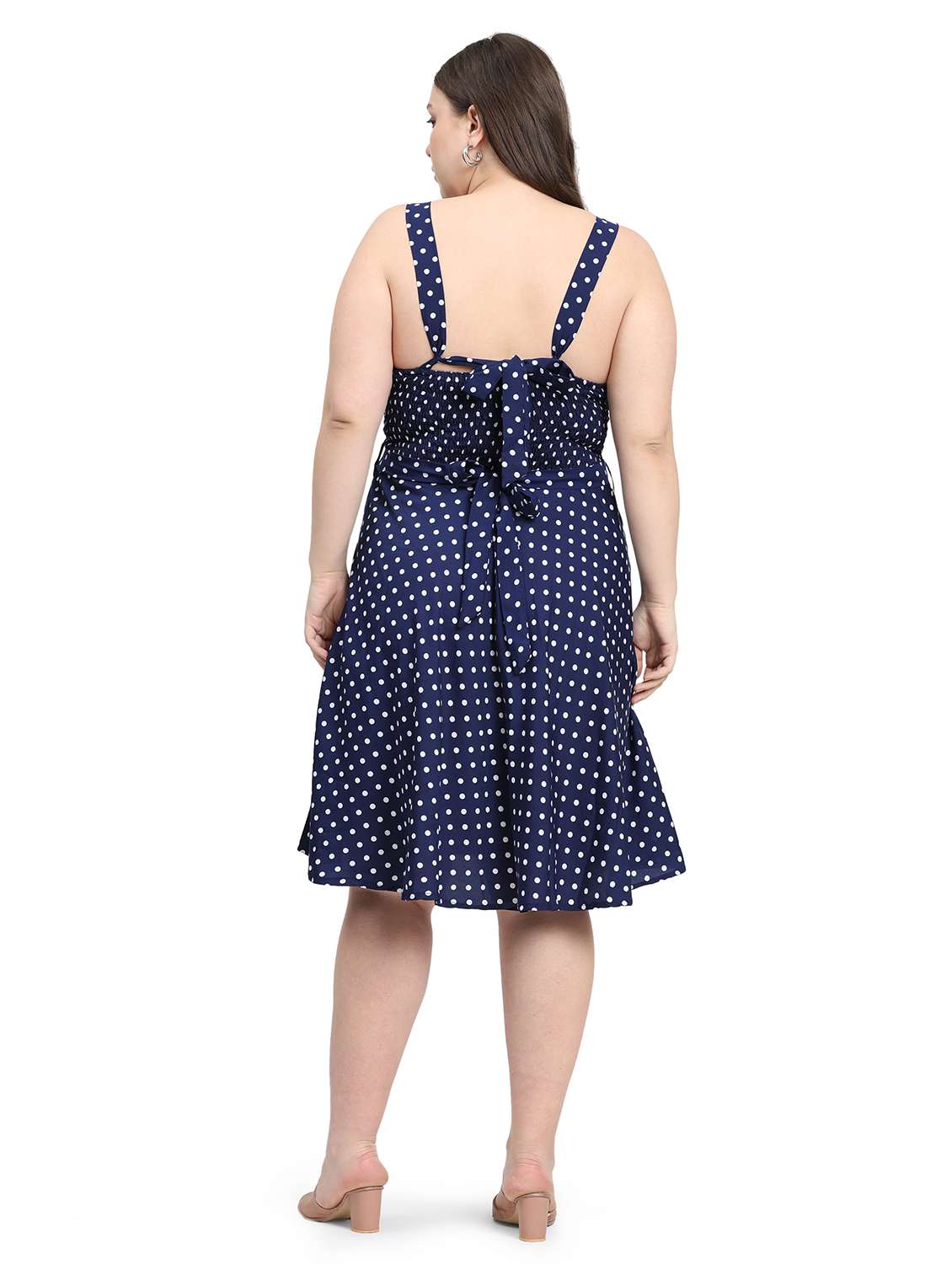Women Plus Size Polka Doted Shoulder Strap Dress