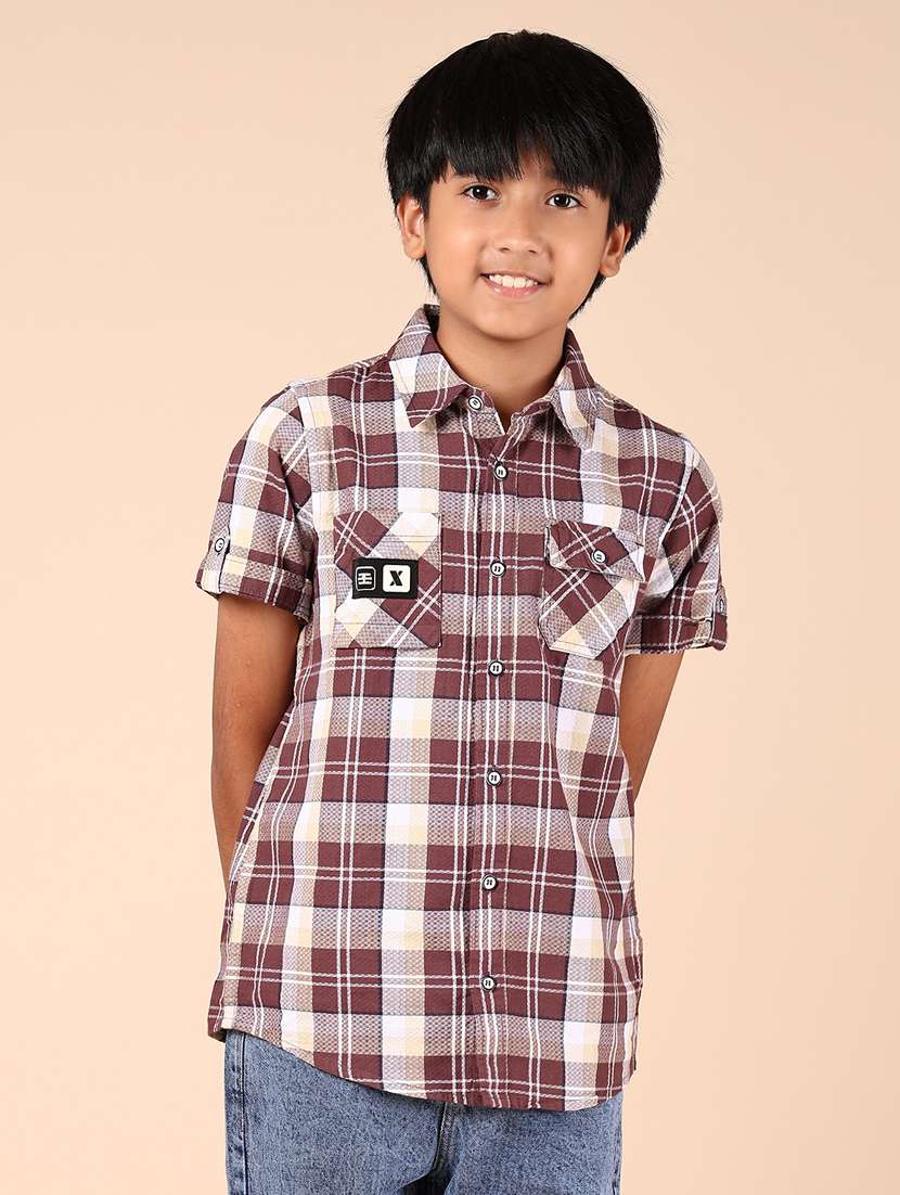 Boys Checkered Short Sleeve Casual Shirt