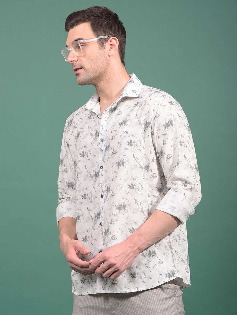 Men Floral Long Sleeve Slim Fit Casual Shirt