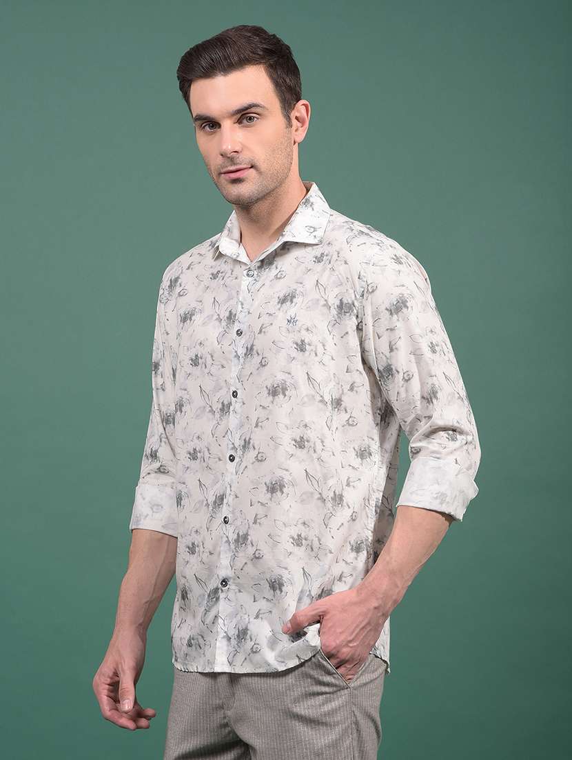 Men Floral Long Sleeve Slim Fit Casual Shirt