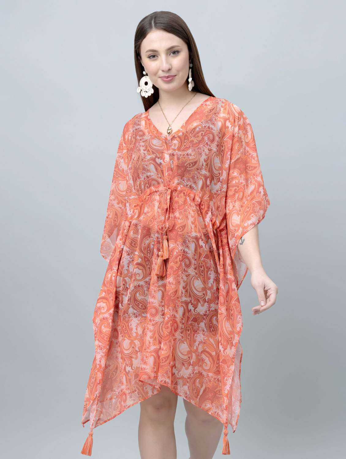 Women Printed Kimono Sleeves Kaftan Dress