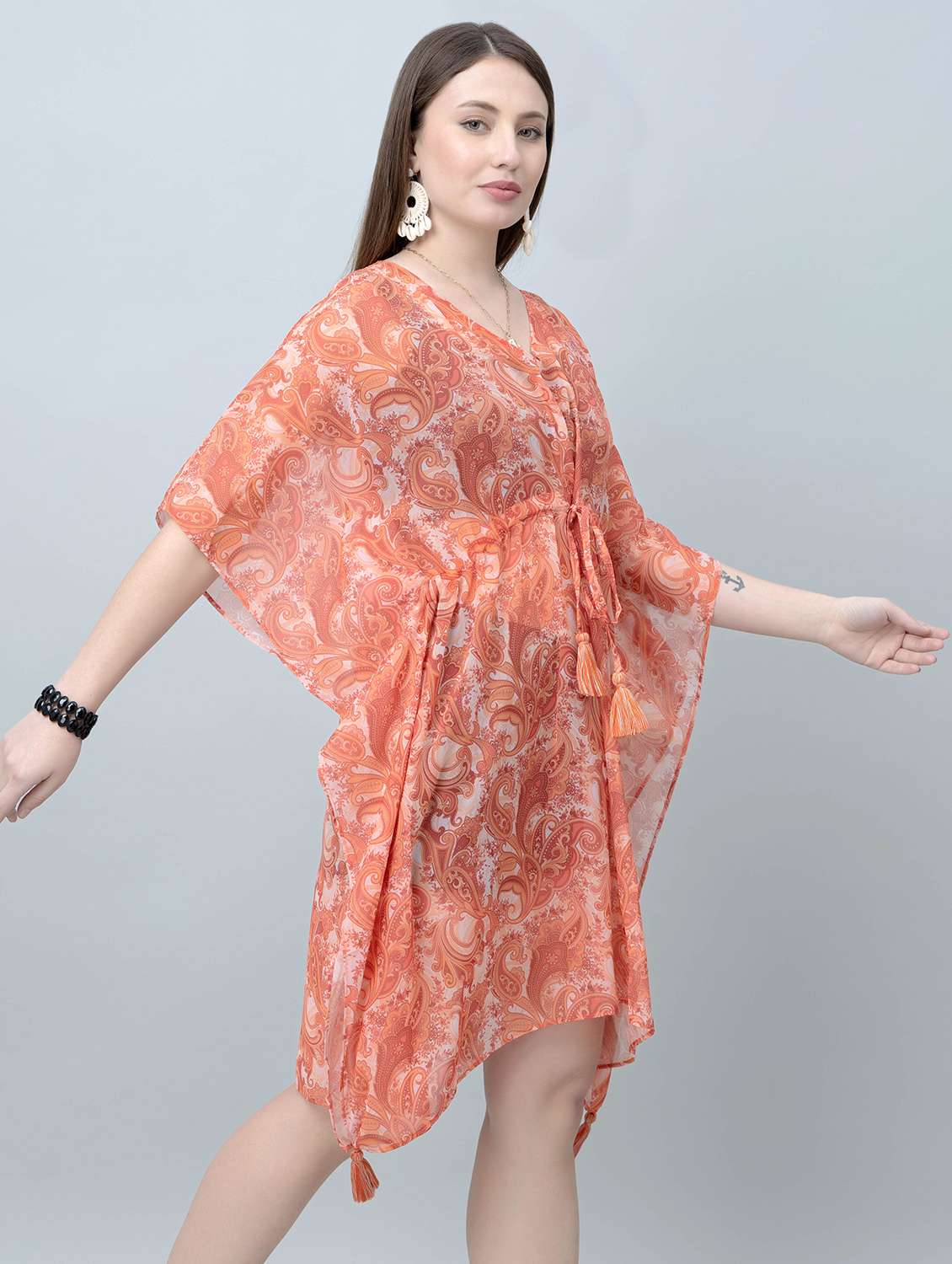 Women Printed Kimono Sleeves Kaftan Dress