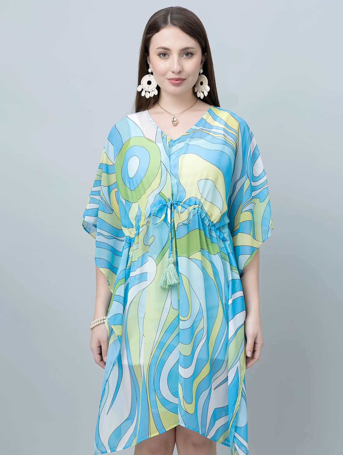Women Printed Kimono Sleeves Kaftan Dress