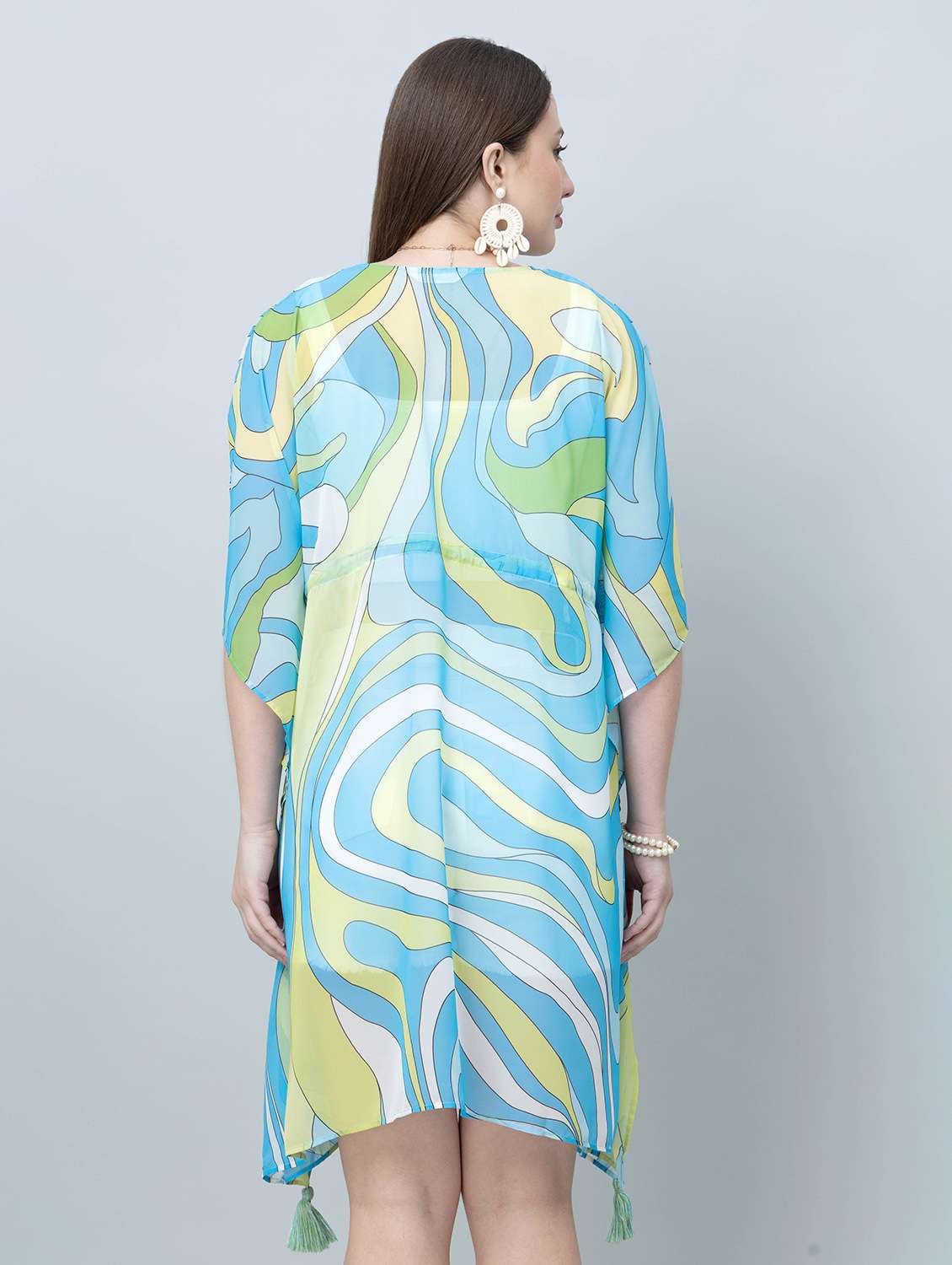 Women Printed Kimono Sleeves Kaftan Dress