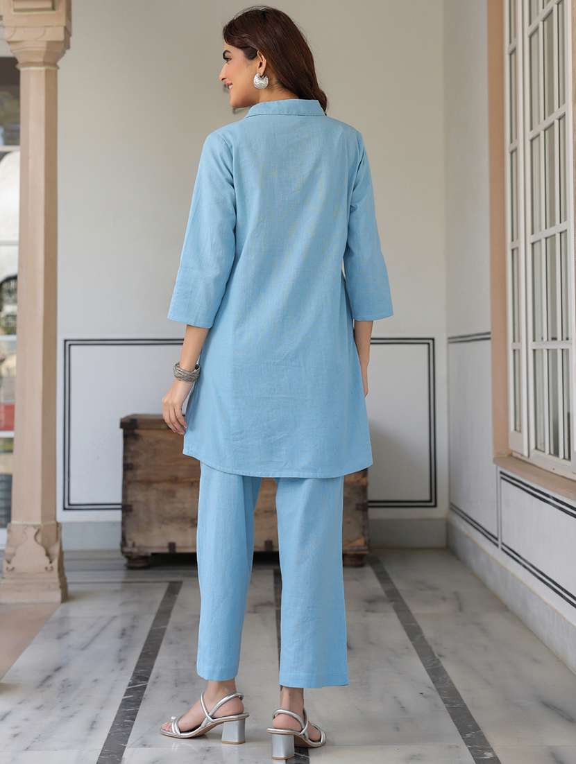 Women Solid Three Quarter Sleeve Ethnic Co Ord Set